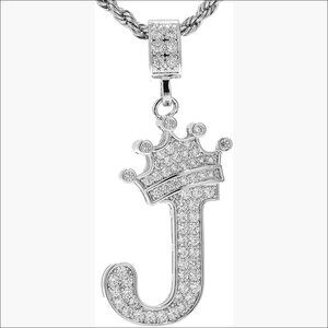 18K Gold Plated A-Z Letters Necklace with 23'' Chain, Crown Pendant